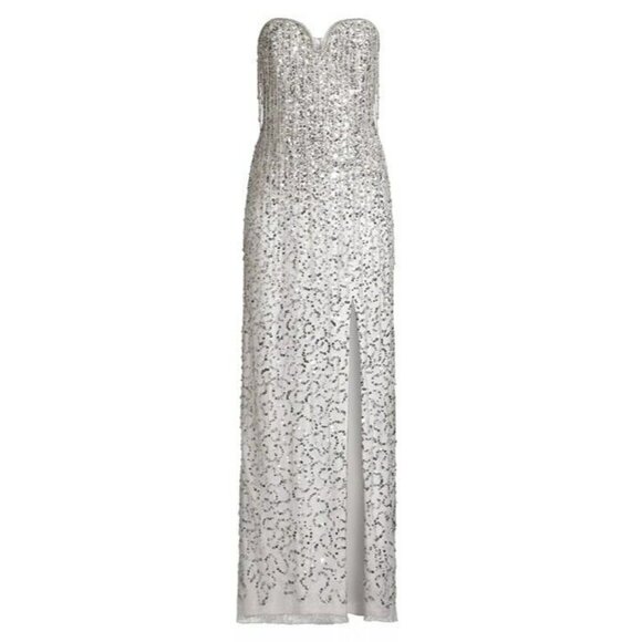 Liv Foster Women's Strapless Bead-Fringe Sequin Column Gown Size 8 (MSRP $495) - Picture 1 of 9